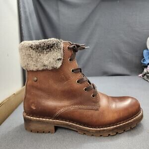 Pajar Canada Leather Winter Boots Fur Lined Brown Lace Up Lug Sole Size 40